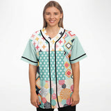 Old Miami Geo Patchwork Button Front Jersey Baseball Jersey - Thathoodyshop