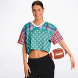 Cerulean Plaid Paisley Crop Jersey Cropped Football Jersey - Thathoodyshop