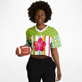 Green Anjou Pear Striped Floral Crop Jersey Cropped Football Jersey - Thathoodyshop