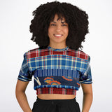Andromeda Blue Plaid Cropped Sweater Cropped Short Sleeve Sweater - Thathoodyshop