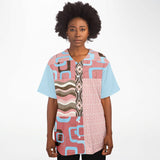 Pink Geo Patchwork Button Front Jersey Baseball Jersey - Thathoodyshop