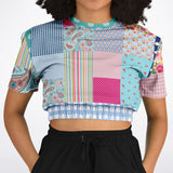 Pink Sherbert Floral Patchwork Plaid Cropped Sweater Cropped Short Sleeve Sweater - Thathoodyshop