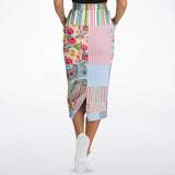 Pink Sherbert Floral Patchwork Plaid Long Pocket Skirt Long Pocket Skirt - Thathoodyshop