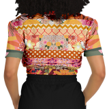 Yogananda Striped Floral Patchwork Short Sleeve Cropped Eco-Poly Sweater Cropped Short Sleeve Sweatshirt - Thathoodyshop