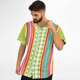 Green Anjou Pear Striped Patchwork Button Front Jersey Short Sleeve Button Down Shirt - Thathoodyshop