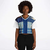 Andromeda Blue Patchwork Crop Jersey Cropped Football Jersey - Thathoodyshop