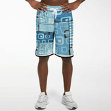 Blue Geo Patchwork Plaid Basketball Shorts Basketball Shorts - Thathoodyshop