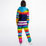 Blue Horizon Rainbow Stripe Fleece Unisex Romper Fleece Jumpsuit - Thathoodyshop