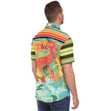 The Koi Dragon Striped Button Down Shirt Short Sleeve Button Down Shirt - Thathoodyshop