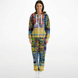 Barcelona Plaid Geometric Patchwork Fleece Unisex Romper Fleece Jumpsuit - Thathoodyshop