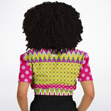Hello Janis! Pink Geo Giraffe Print Short Sleeve Cropped Sweater Cropped Short Sleeve Sweatshirt - Thathoodyshop