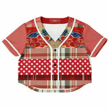 Jersey Salsa Floral Plaid Patchwork Cropped Button Front Jersey Cropped Baseball Jersey - AOP - Thathoodyshop
