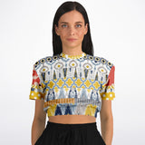 Tallulah Bankhead Elevate Patchwork Short Sleeve Cropped Eco-Poly Sweater Cropped Short Sleeve Sweater - Thathoodyshop