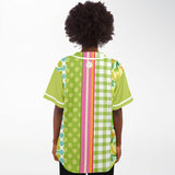 Green Anjou Pear Striped Patchwork Button Front Jersey Short Sleeve Button Down Shirt - Thathoodyshop