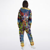 Barcelona Plaid Geometric Patchwork Fleece Unisex Romper Fleece Jumpsuit - Thathoodyshop