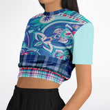 Cerulean Paisley Cropped Sweater Athletic Cropped Short Sleeve Sweatshirt - AOP - Thathoodyshop