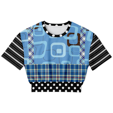 Pacific Palisades Blue Geo Cropped Sweater Athletic Cropped Short Sleeve Sweatshirt - AOP - Thathoodyshop