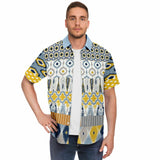 Tallulah Bankhead Yellow Ikat Patchwork Short Sleeve Button Down Shirt Short Sleeve Button Down Shirt - Thathoodyshop