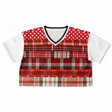 Jersey Salsa Plaid Patchwork Crop Jersey Cropped Football Jersey - Thathoodyshop