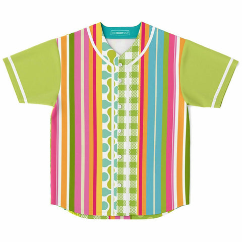 Green Anjou Pear Striped Patchwork Button Front Jersey Short Sleeve Button Down Shirt - Thathoodyshop
