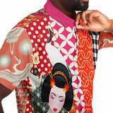 Tokyo Nights Asian Floral Patchwork Button Down Shirt Short Sleeve Button Down Shirt - Thathoodyshop