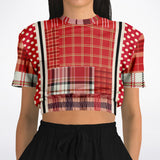 Jersey Salsa Plaid Patchwork Cropped Sweater Cropped Short Sleeve Sweater - Thathoodyshop