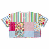 Pink Sherbert Floral Patchwork Plaid Crop Jersey Cropped Football Jersey - Thathoodyshop