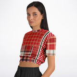 Jersey Salsa Plaid Patchwork Cropped Sweater Cropped Short Sleeve Sweater - Thathoodyshop