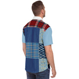 Andromeda Blue Patchwork Button Down Shirt Short Sleeve Button Down Shirt - Thathoodyshop