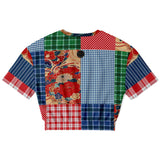 Busan Fleur Floral Plaid Patchwork Cropped Sweater Cropped Short Sleeve Sweater - Thathoodyshop