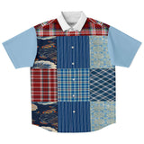 Andromeda Blue Patchwork Button Down Shirt Short Sleeve Button Down Shirt - Thathoodyshop