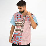 Pink Geo Patchwork Button Front Jersey Baseball Jersey - Thathoodyshop