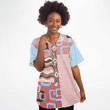 Pink Geo Patchwork Button Front Jersey Baseball Jersey - Thathoodyshop
