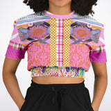 Bahama Mama Purple Floral Plaid Short Sleeve Cropped Sweater Cropped Short Sleeve Sweatshirt - Thathoodyshop