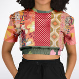 Yogananda Pink Floral Patchwork Short Sleeve Cropped Eco-Poly Sweater Cropped Short Sleeve Sweater - Thathoodyshop