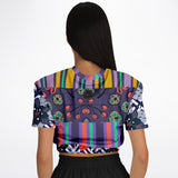Purple Flurry Cropped Sweater Athletic Cropped Short Sleeve Sweatshirt - AOP - Thathoodyshop