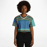 Many Blessings Patchwork Print Crop Jersey Cropped Football Jersey - Thathoodyshop