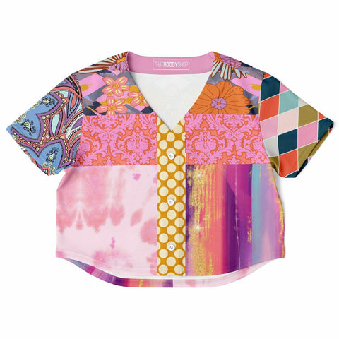 Bahama Mama Patchwork Cropped Button Front Jersey Cropped Baseball Jersey - Thathoodyshop
