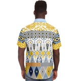 Tallulah Bankhead Yellow Ikat Patchwork Short Sleeve Button Down Shirt Short Sleeve Button Down Shirt - Thathoodyshop