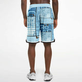 Blue Geo Patchwork Plaid Basketball Shorts Basketball Shorts - Thathoodyshop