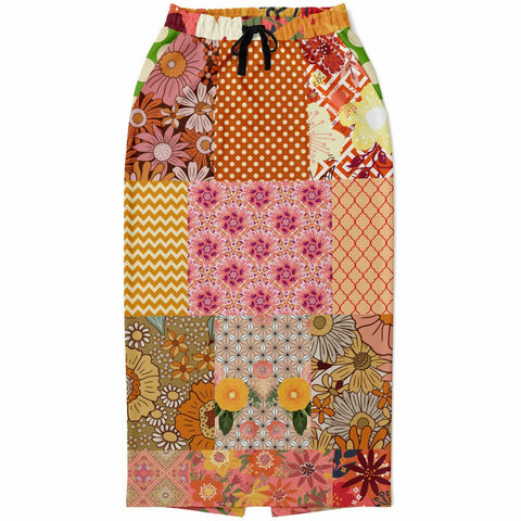 Yogananda Red Floral Patchwork Eco-Poly Long Pocket Skirt Long Pocket Skirt - Thathoodyshop