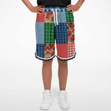 Busan Fleur Floral Plaid Patchwork Basketball Shorts Basketball Shorts - Thathoodyshop