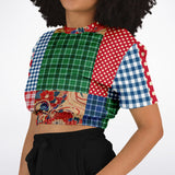 Busan Fleur Plaid Patchwork Cropped Sweater Cropped Short Sleeve Sweater - Thathoodyshop