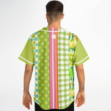 Green Anjou Pear Striped Patchwork Button Front Jersey Short Sleeve Button Down Shirt - Thathoodyshop