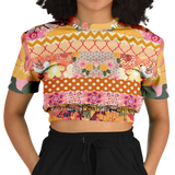 Yogananda Striped Floral Patchwork Short Sleeve Cropped Eco-Poly Sweater Cropped Short Sleeve Sweatshirt - Thathoodyshop