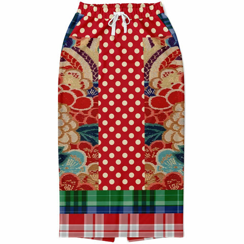 Busan Fleur Plaid Patchwork Long Pocket Skirt Long Pocket Skirt - Thathoodyshop