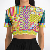 Hello Janis! Green Geo Print Short Sleeve Cropped Sweater Cropped Short Sleeve Sweater - Thathoodyshop