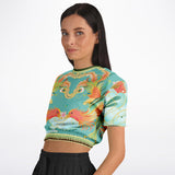 The Koi Dragon Cropped Sweater Cropped Short Sleeve Sweater - Thathoodyshop