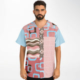 Pink Geo Patchwork Button Front Jersey Baseball Jersey - Thathoodyshop