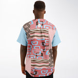 Pink Geo Patchwork Button Front Jersey Baseball Jersey - Thathoodyshop